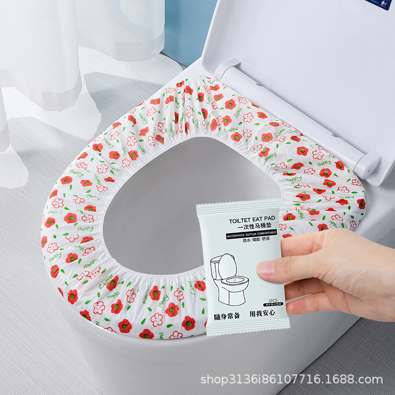 Cojín de inodoro Cojín de inodoro de doble capa no tejido engrosado desechable Cojín de inodoro portátil con cubierta de inodoro impreso