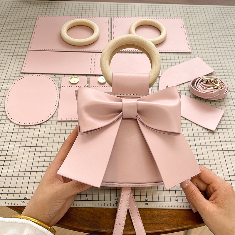 Homemade Bow Bucket Bag DIY Hand-Woven Bag 2022 New Material Bag Satchel Shoulder Crossbody Bag