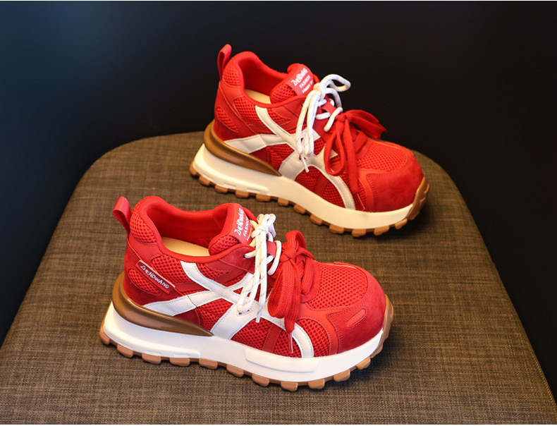 Giày sneaker nữ đế dày tăng chiều cao 9cm mặt lưới phong cách Forrest Gump — màu be chi tiết 4
