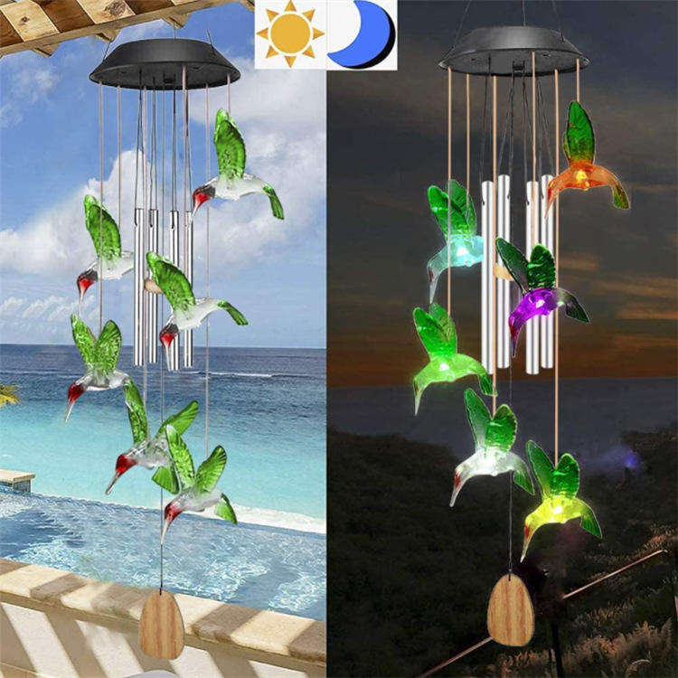 new pattern outdoors solar energy Aluminum Campanula lamp Birds Colorful Gradient rotate Colorful Gradient Wind chime courtyard a chandelier