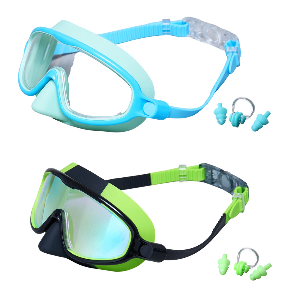 Cross-border children's silicone swimming goggles, large frame, high-definition anti-fog, professional waterproof swimming goggles factory