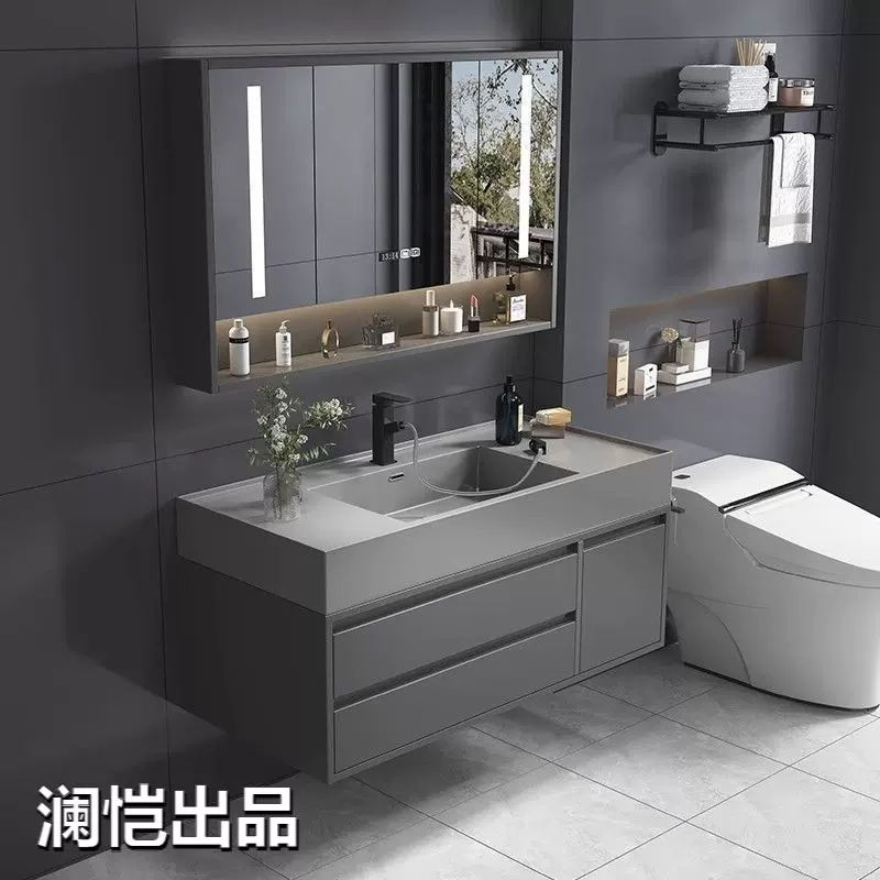 洗脸盆简约组合纳米岩石一体浴室柜卫生间洗漱洗手池台面智能镜柜