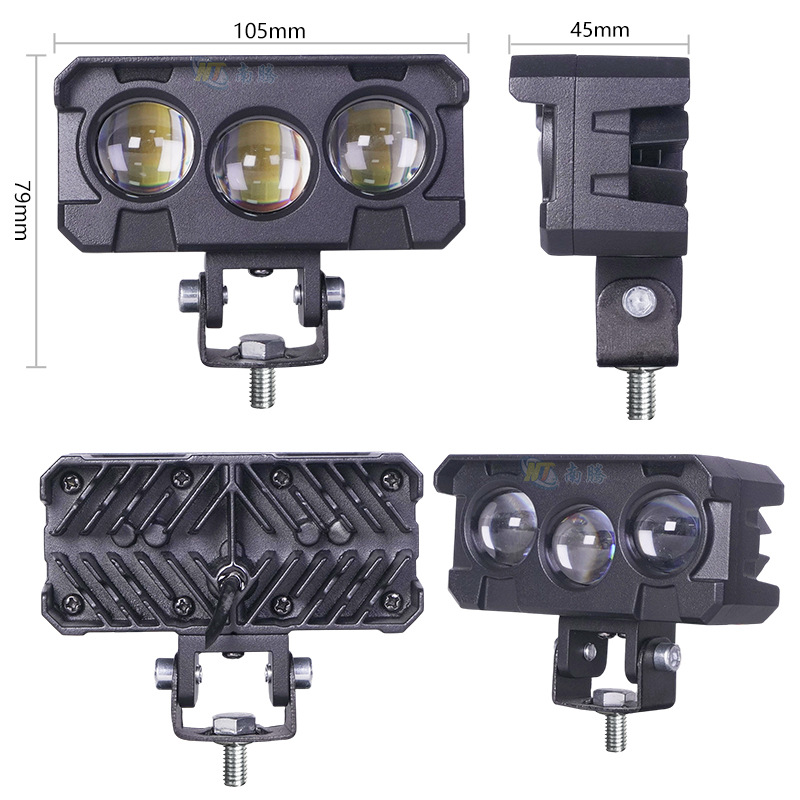 Tres ojos LED motocicleta eléctrica coche de batería faro blanco amarillo lente bicromática transformado faro láser de luz intensa