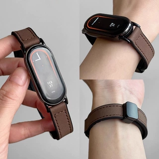 适用小米手环10/11nfc表带疯马纹磁吸扣皮质小米pro红米watch表带
