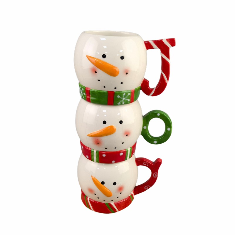 Juego de regalo de taza apilada de Navidad Juego de tres piezas en relieve Muñeco de nieve taza apilada Copa de mousse de marido Taza de café