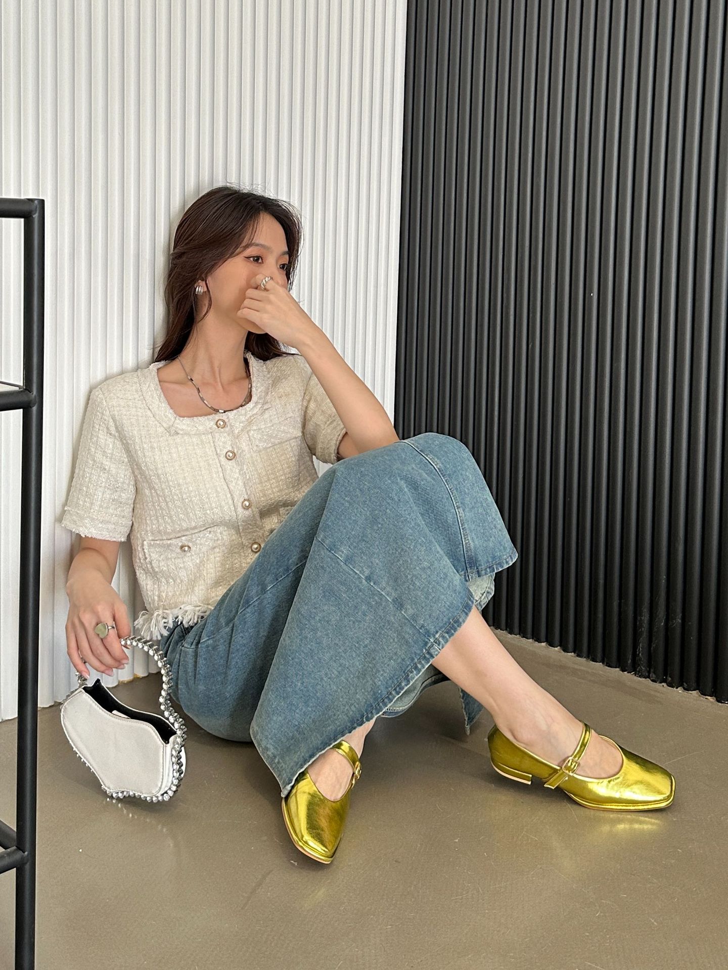 2024 frühling und Herbst Neue frauen Mary Jane Schuhe Eine linie mit Schnalle Quadratischen Kopf Flachen Boden Ballett Einzigen schuh_voghion.com