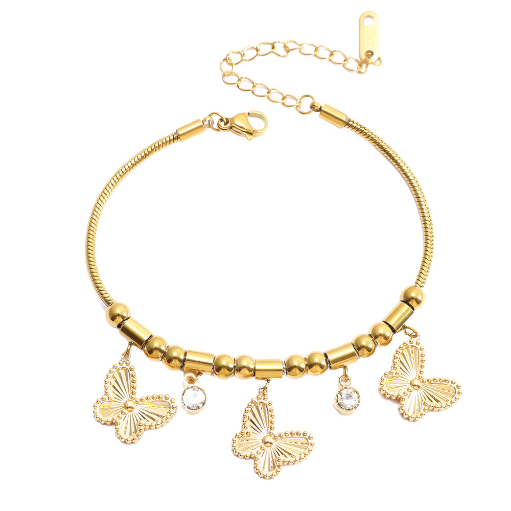 European And American Cross-Border Star Flower Butterfly Stainless Steel New Beaded Bracelet Emerald Zircon Fashion_voghion.com
