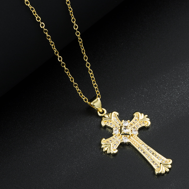 Fashion Geometric Cross Copper Zircon Pendant Necklace 1 Piece