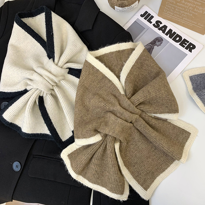 Tejido bufandas de invierno cálido francés doble cara estudiantes bufandas de cuello simple cruzada bufandas perezosas