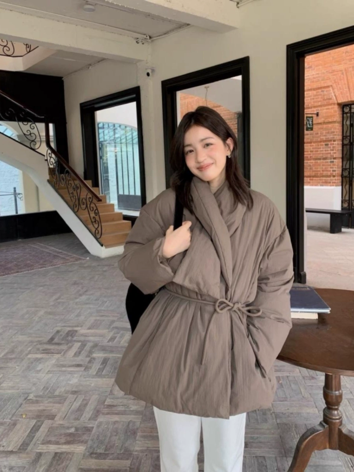 十三行女装秋冬韩系宽松加厚领羽绒服冬季女士款系带收腰外套