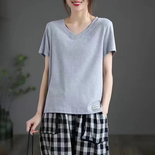 Stylish Youthful Upgraded White Simple V-Neck Short-Sleeve Top Summer Versatile Loose Plus Size T-Shirt for Women