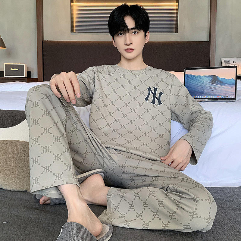Pijama masculino primavera y otoño algodón de manga larga juvenil otoño y invierno se puede usar con ropa casera grande y suelta