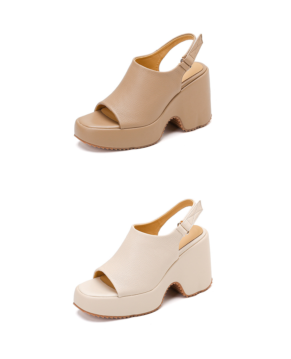 Sandal cao gót nữ hở mũi đế xuồng da bò mềm quai dán — màu trắng ngà, màu mơ chi tiết 23