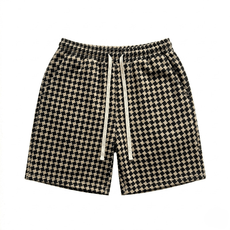 Men's High Street Fashion Shorts, Retro Houndstooth Print Casual Summer Shorts With Loose Fit Relaxed Straight Cut_voghion.com