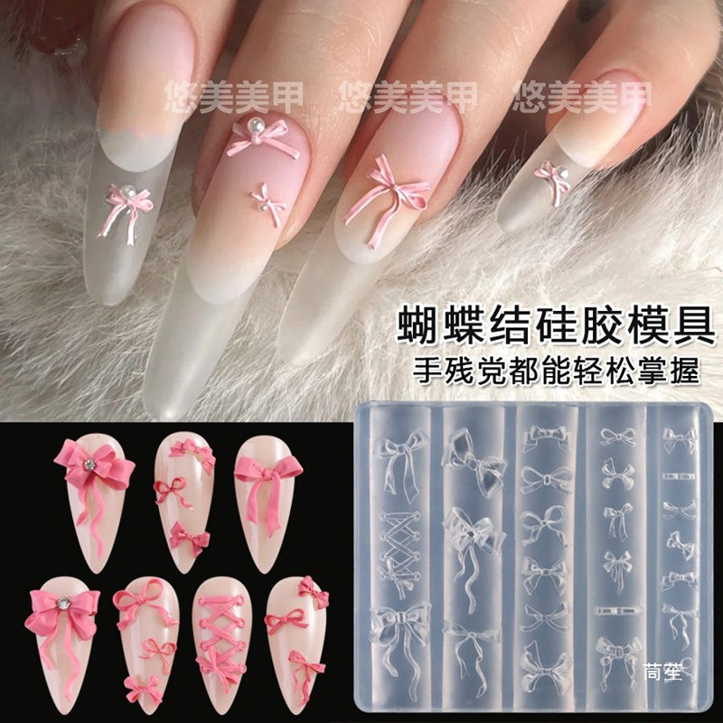 Three dimensional silicone mold with bow for manicure