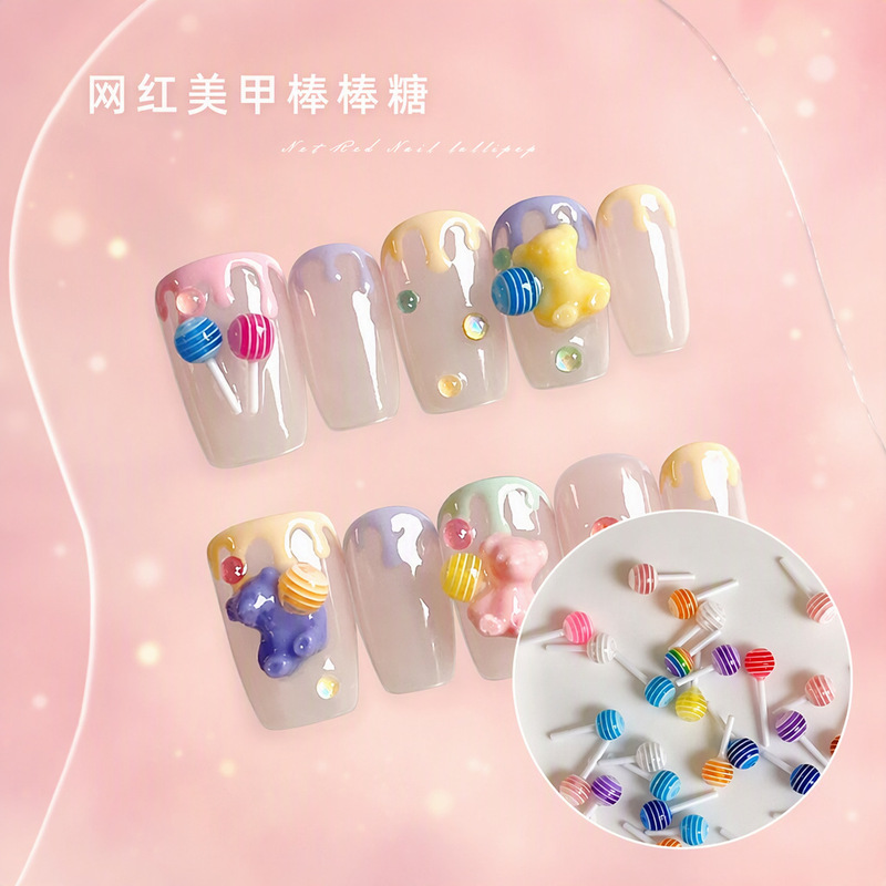 New lollipop nail art decorations, colorful mini mixed-color small candy-colored 3D nail charms New lollipop nail art decorations, colorful mini mixed-color small candy-colored 3D nail charms