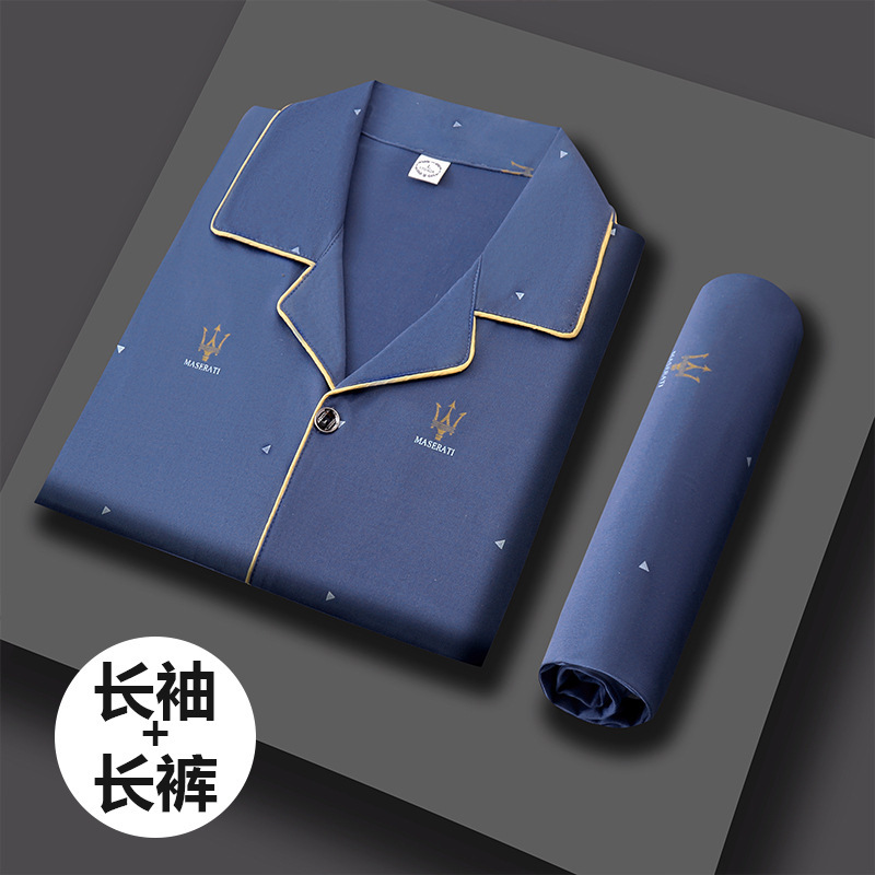 Primavera y otoño de los hombres 100% algodón pijamas juventud casual desgaste traje más tamaño manga larga se puede usar fuera