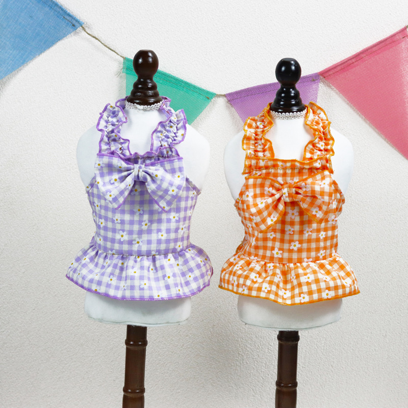 cute pet clothes fashion plaid thin skirt bow clothingpicture1