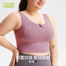 跨境欧美新款大码运动文胸前拉链透气聚拢防震加大健身运动内衣