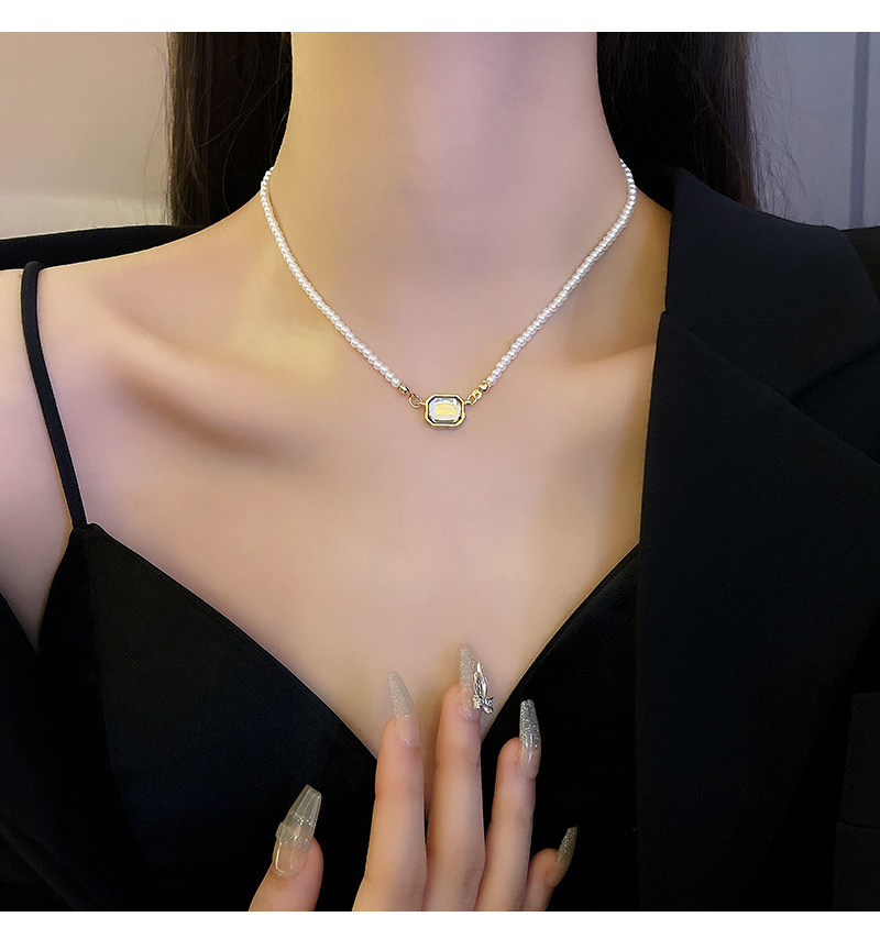 1 Piece Fashion Square Alloy Pearl Plating Inlay Rhinestones Womenu0027S Necklace