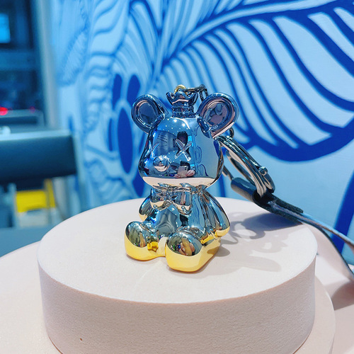 Internet celebrity cartoon doll electroplating gradient crown bear keychain high-end bag key chain pendant small gift wholesale