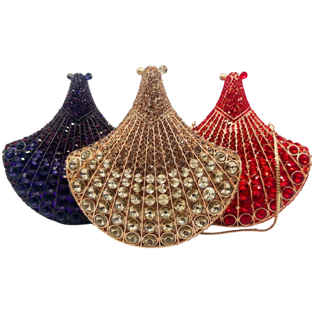 Clutch bag transfronterizo ventilador diamantes de diamante bolsas de banquete fiesta reunión anual bolsa de mano oro plata dura