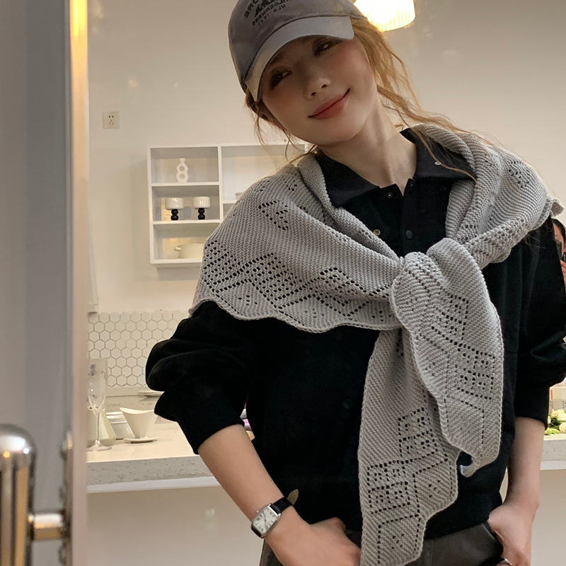 Bufanda de punto hueca para mujer, estilo coreano, capa fina, estilo occidental, bufanda triangular, chaleco, aire acondicionado, chal cálido