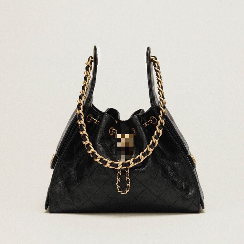 25bag Caviar Leather Hobo Drawstring 25C Bucket Bag Quilted Chain Shoulder Underarm Bag Hippie Bag for Women