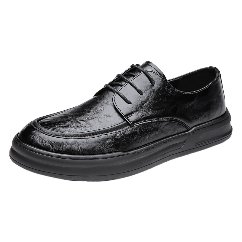 Мужская обувь, туфли из глянцевой кожи, мужская повседневная обувь, кожаные туфли для молодых мужчин, черные кожаные туфли с круглым носком, модная обувь в гонконгском стиле.