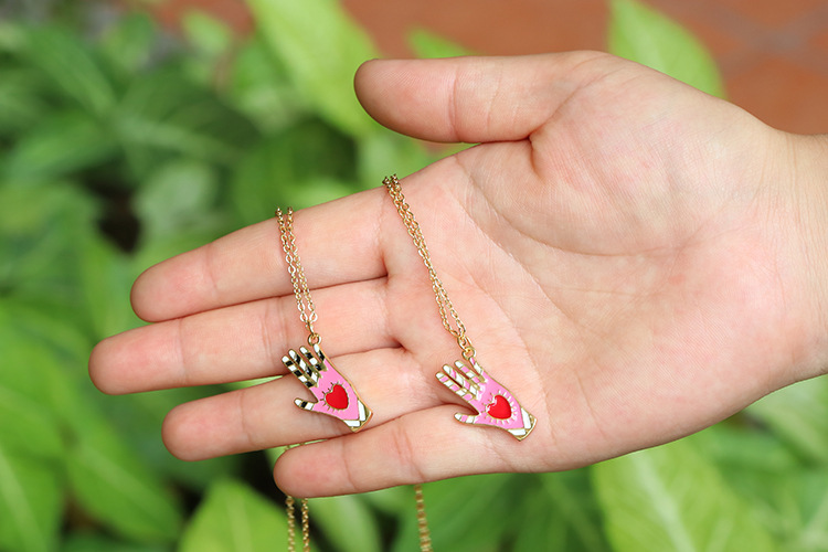 Wholesale Jewelry Palm Color Oil Drop Heart Pattern Pendant Copper Necklace display picture 2