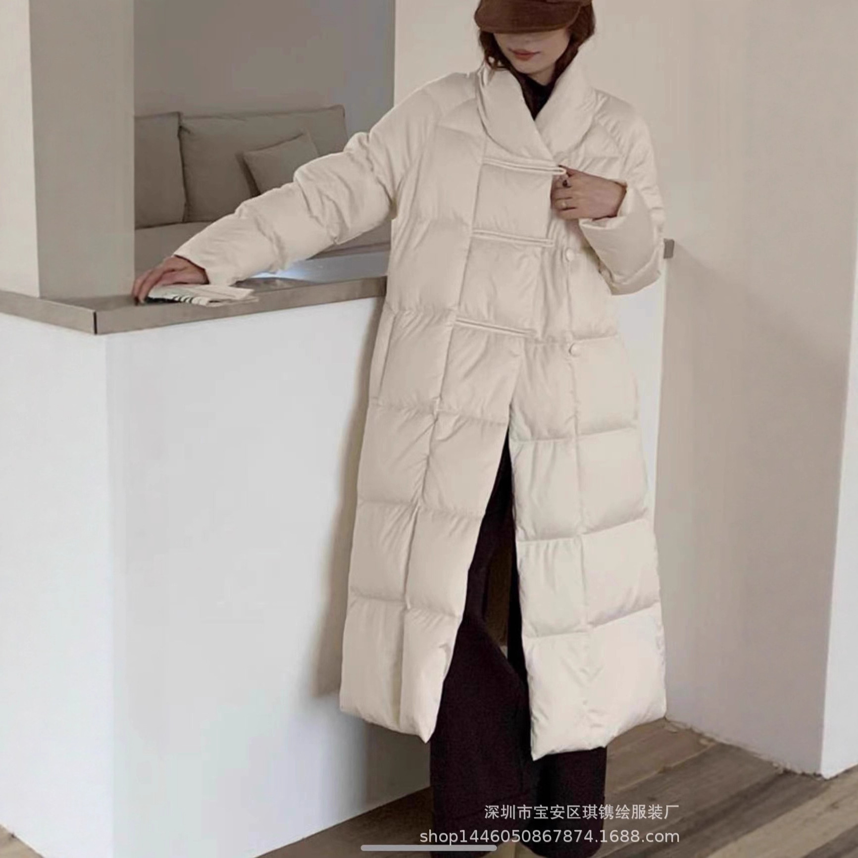 琪镌绘制羽绒服冬季新款女装洋气淑女过膝长款90白鸭绒时尚外套潮