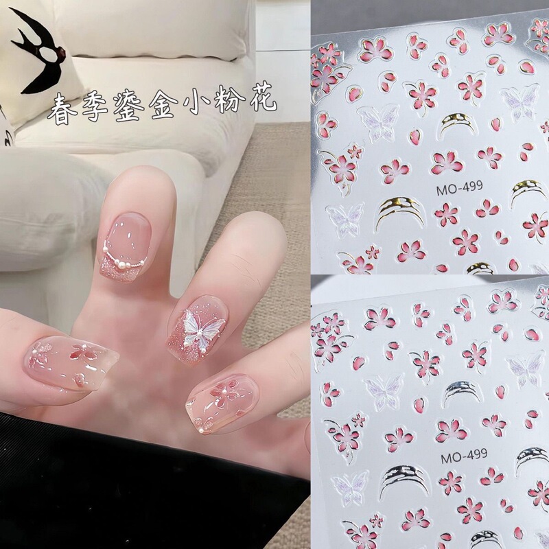 Spring Pink Gilt Honeysuckle Internet Celebrity Spring Nail Art Stickers Decorative Nail Emboss