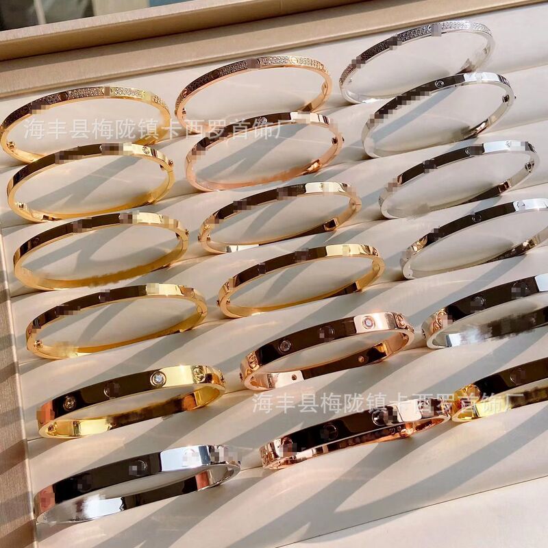 Kajia Bracelet Thick 18K Gold-Plated Narrow Version Full of Diamonds, Six Diamonds and Four Diamonds Glossy Baby's Breath Classic Hand Jewelry for Men and Women