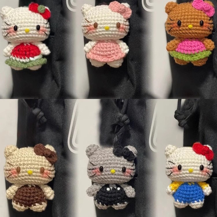 キティ猫人形編み手作り diy 材料バッグキーホルダーペンダントウールかぎ針編みギフト初心者|undefined