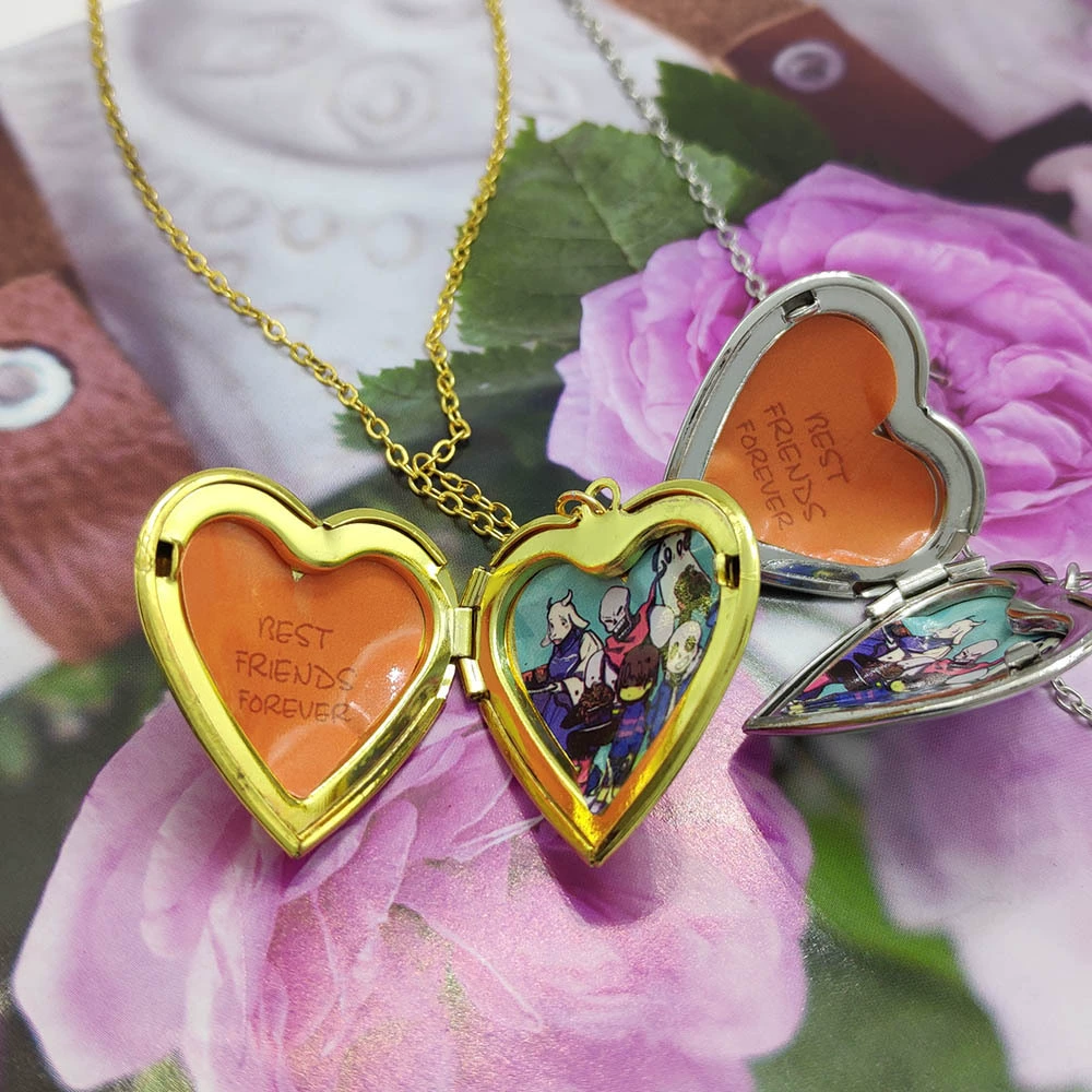 Necklace (SANS) heart-shaped locket pendant, copper, 3×3 cm, gold or silver finish