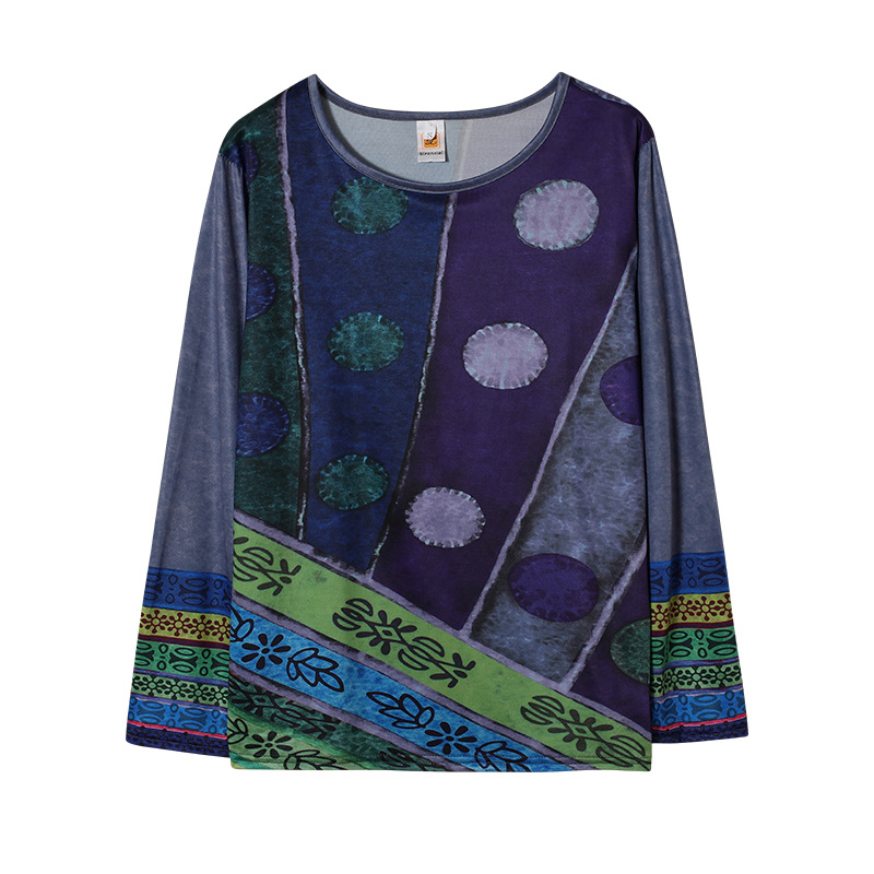 Ethnic Style Print Loose Long-Sleeved Large Size T-Shirt NSYF71821