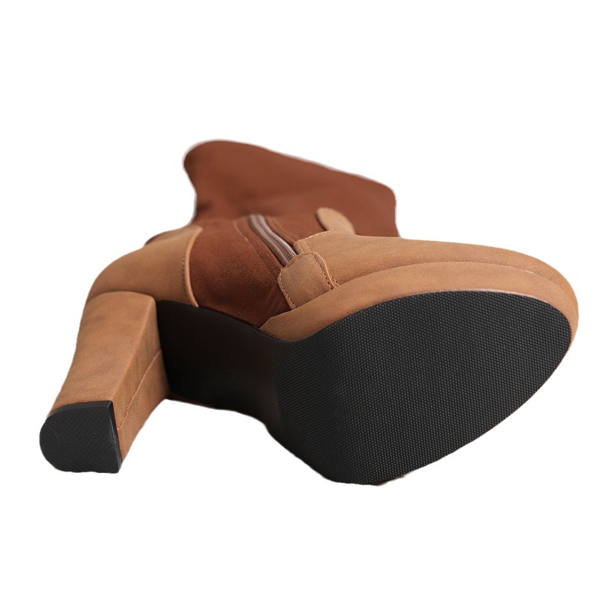 Nuove scarpe lunghe da donna elastiche smerigliate con tacco alto e tacchi spessi sopra il ginocchio stivali di grandi dimensioni_voghion.com