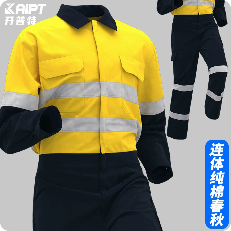 Весенний и осенний соединенных хлопчатобумажный рабочий костюм светоотражающие полосы флуоресцентные линии подземных строительных площадок угольных шахт