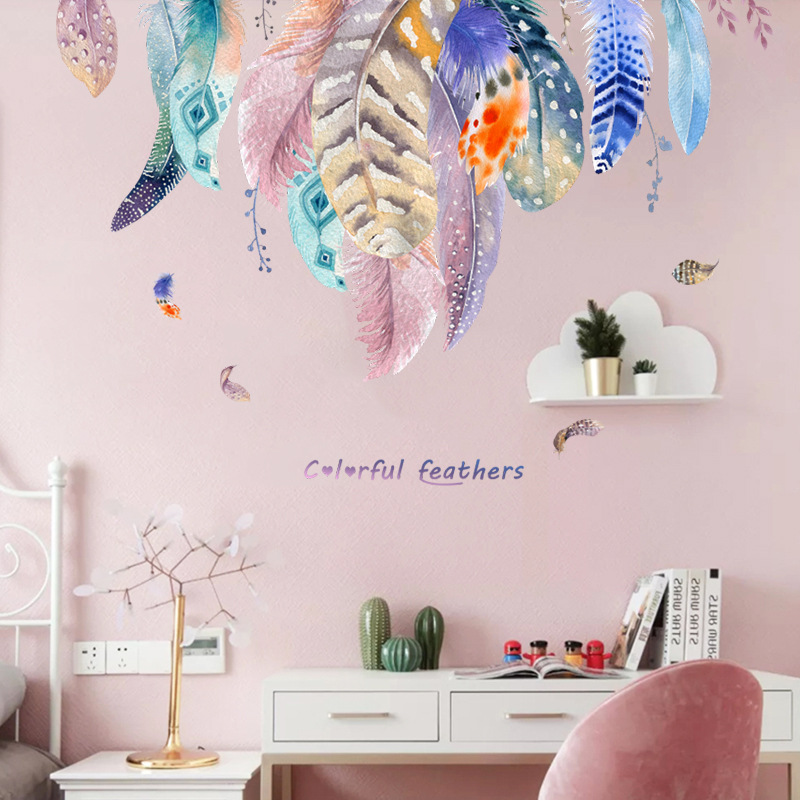 New Fashion Color Feather Bedroom Wall Stickers display picture 4