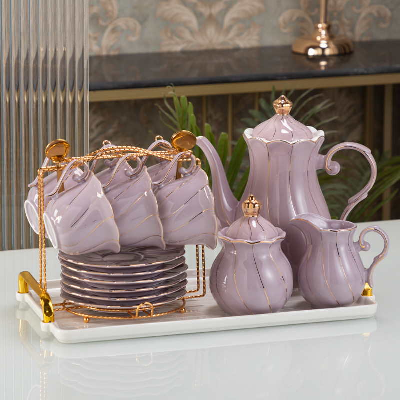 Nórdico de oro ligero lujoso Feng Shui conjunto de tazas de cerámica hervidor de agua set de regalos con bandeja transfronteriza