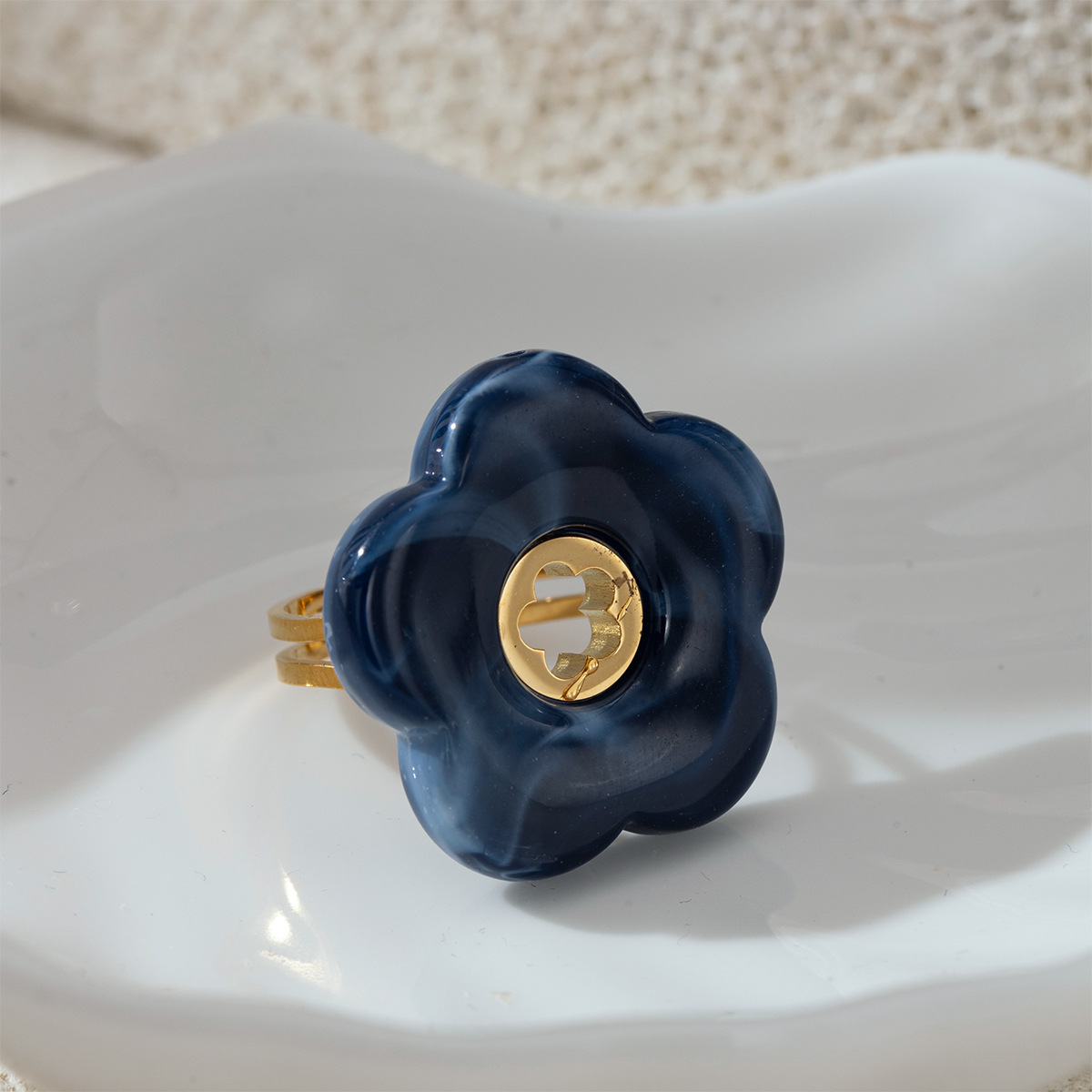 Tina acero inoxidable azul oscuro acrílico collar auriculares anillo conjunto de mujeres no se desvanecen joyas