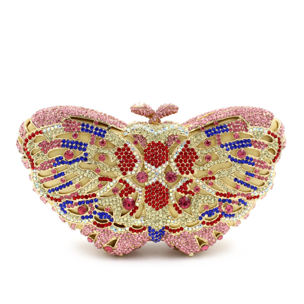 Cristal embrague transfronterizo mariposa diamantes bolsa de cena bolsa de diamantes hueco bolsa de metal de banquete europea
