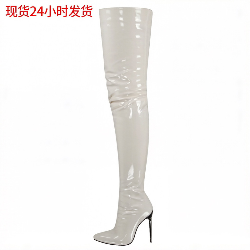 Cross-border Amazon 2025 Women's Long Boots Over the Knee Cross-border plus size Metal and Fashion 12cm Heel Height