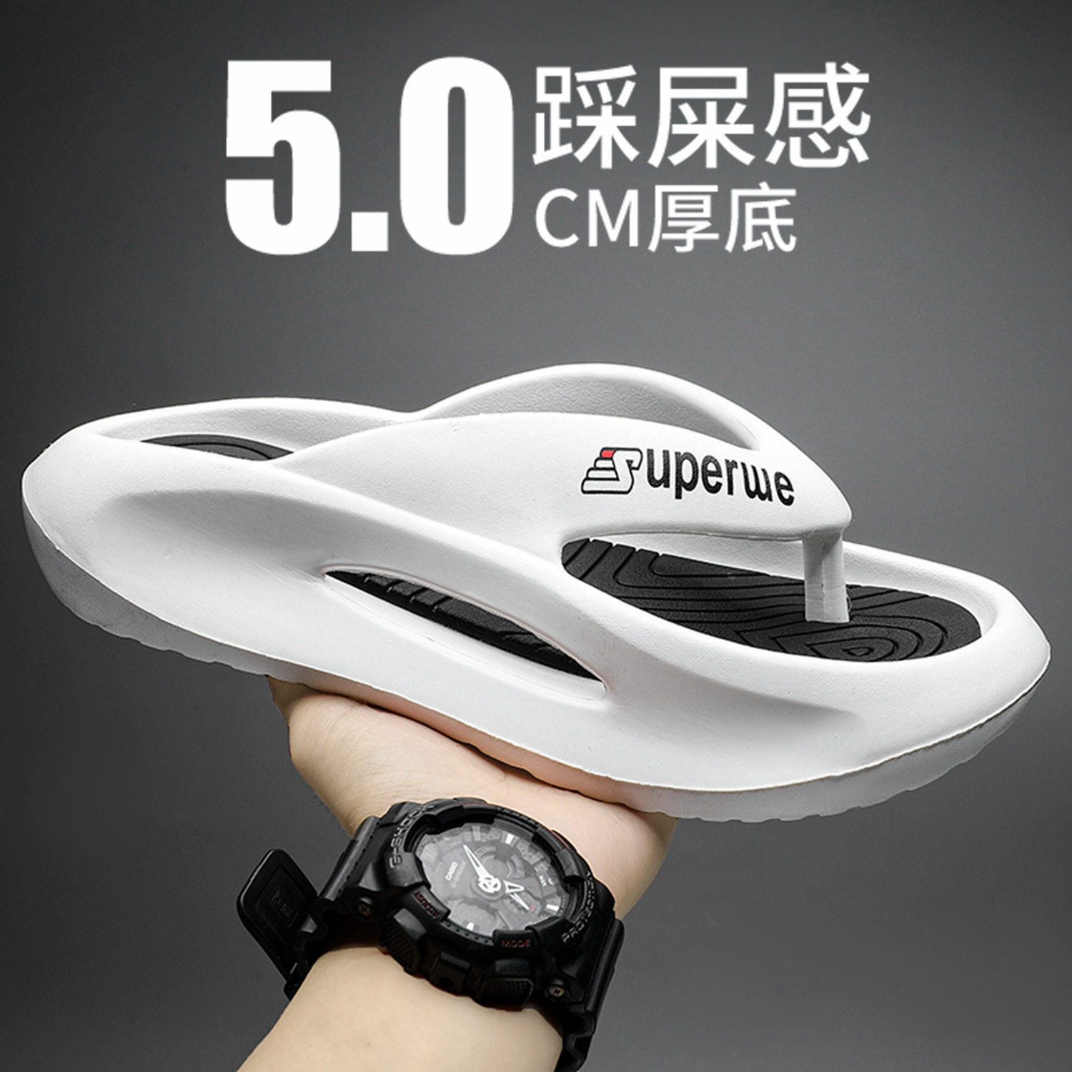 跨境新款外穿拖鞋夹脚EVA人字拖鞋厚底露趾室外男士沙滩防滑凉 拖