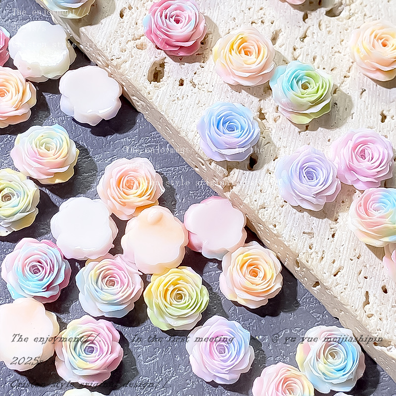 新款彩色汝窑挚爱玫瑰美甲饰品夜光树脂软胶花DIY手链戒托配件混