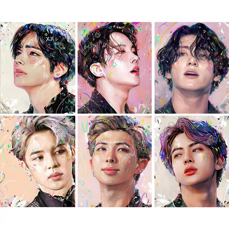 Shopee跨境BTS数字油画人物日韩diy油画批发韩国男团少年团系列潮
