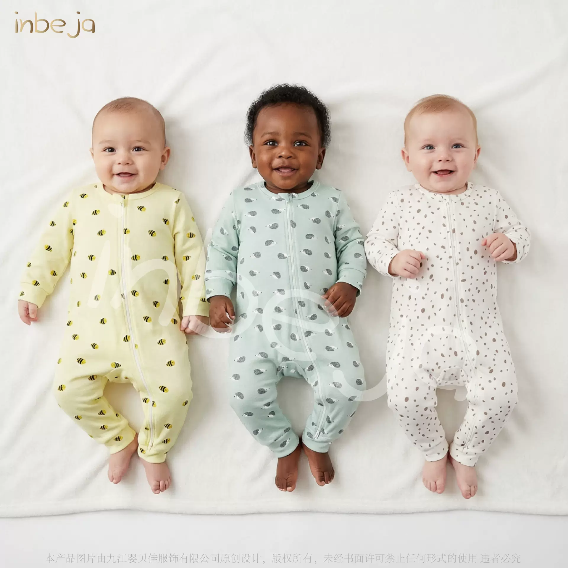 婴儿棉质拉链连体衣印花长袖新生儿爬爬服男女宝秋冬打底厂家批发