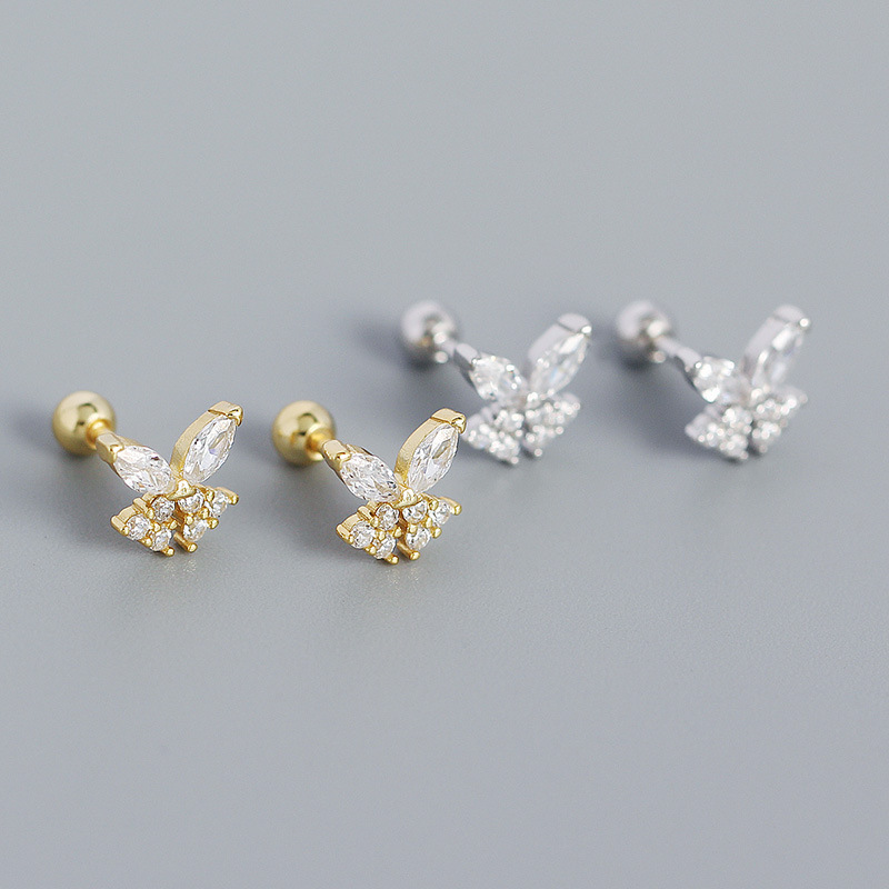4g Weight 1 Pair 925 Sterling Silver Zircon Butterfly Ear Studs