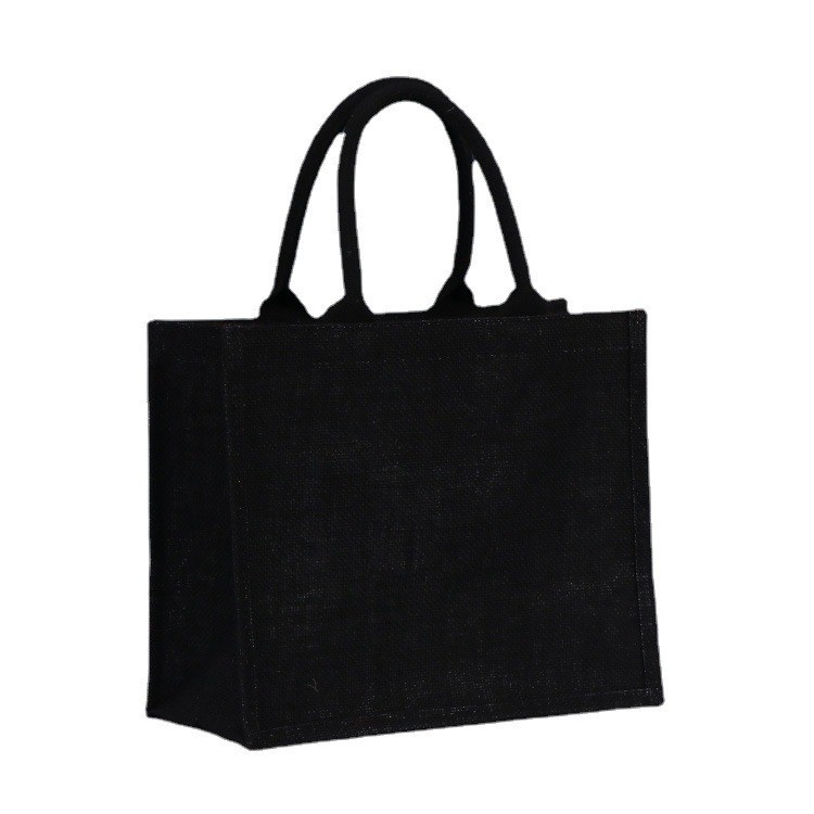 Bolso de lino negro al por mayor Logotipo de impresión de lino de algodón de lino bolso de yute bolso de mano de gran capacidad Muji
