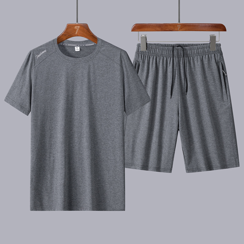 Traje de papá de talla extra grande Traje casual Traje deportivo suelto de manga corta para hombre Traje para correr transpirable de algodón Pantalones cortos para hombre